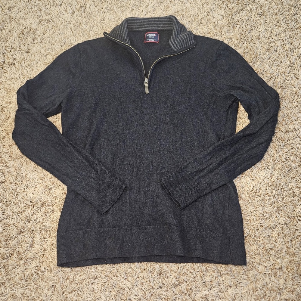UNTUCKit Sweater Men's Size‎ M Navy Blue Knit Extrafine Merino Wool 1/4 Zip